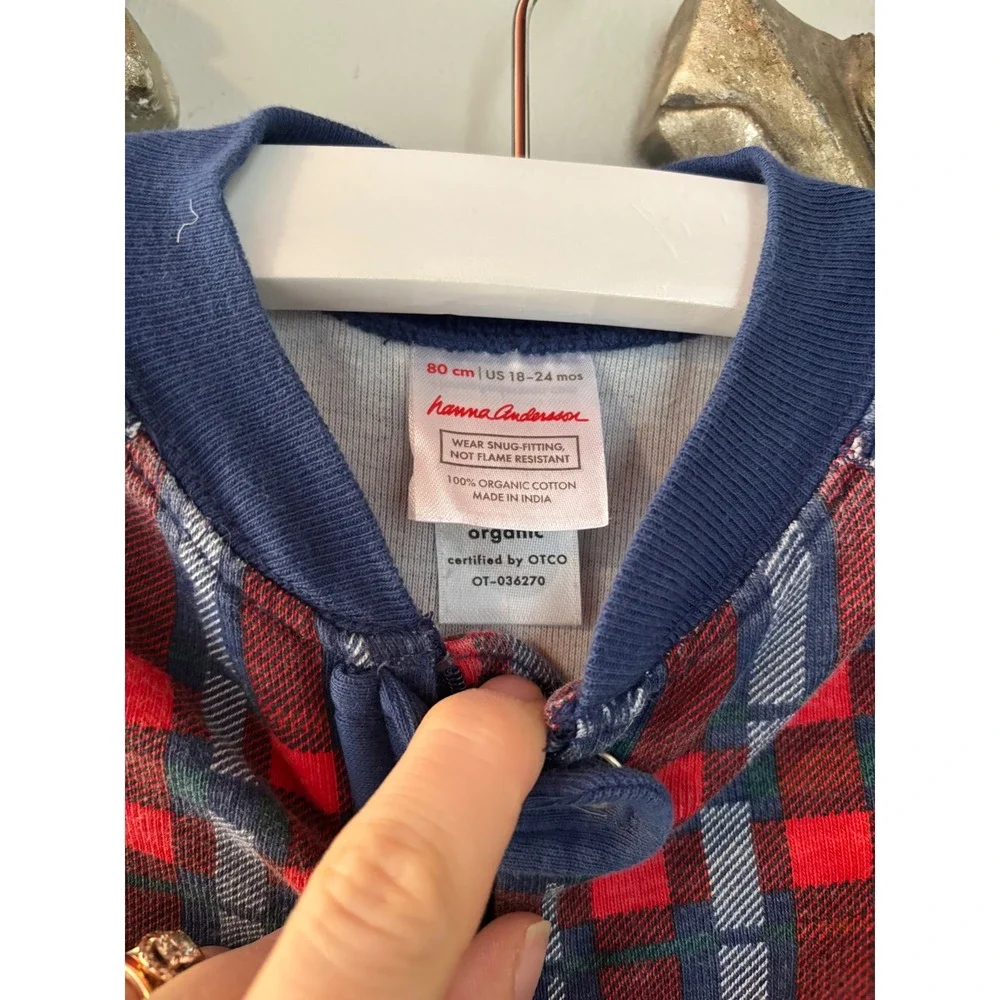 Hanna Andersson Boys Plaid Organic Cotton Pajamas Sleeper 18-24 Months 80cm‎